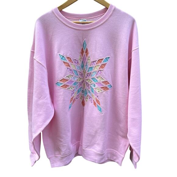 Pink Patchwork Quilted Star Sweatshirt Size XL - Picture 1 of 4